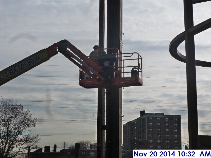 Welding clips along Column H-1 Facing South